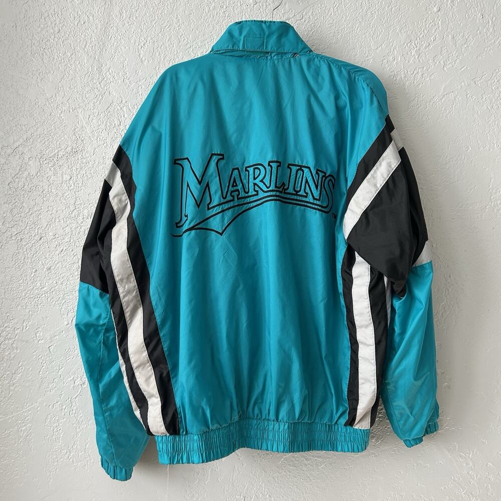 Vintage 90s Starter Florida Marlins MLB Windbreaker Jacket Teal Black Men Large